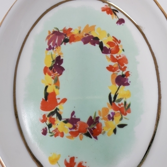 ANTHROPOLOGIE KIANA MOSLEY MONOGRAM TRINKET DISH INITIAL "D" FLOWERS MONOGRAM - Picture 2 of 10